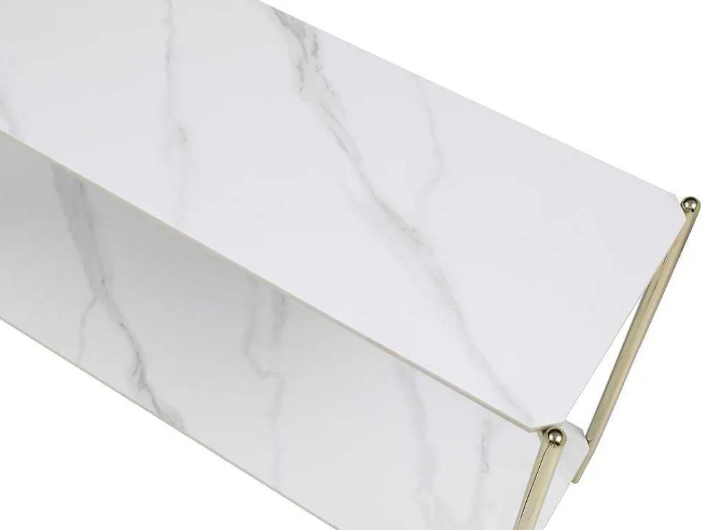 Consoletafel Met 1 Plank Van Keramiek En Metaal - Wit Marmereffect En Goud - Madola-Vente-unique