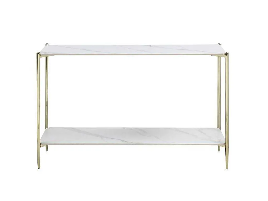 Consoletafel Met 1 Plank Van Keramiek En Metaal - Wit Marmereffect En Goud - Madola-Vente-unique
