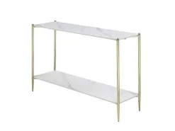 Consoletafel Met 1 Plank Van Keramiek En Metaal - Wit Marmereffect En Goud - Madola-Vente-unique