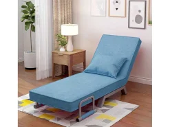 Converteerbare Stoffen Fauteuil - 6-Voudig Verstelbare Rugleuning - Blauw-Vente-unique Best