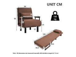 Converteerbare Stoffen Fauteuil - 6-Voudig Verstelbare Rugleuning - Bruin-Vente-unique Discount