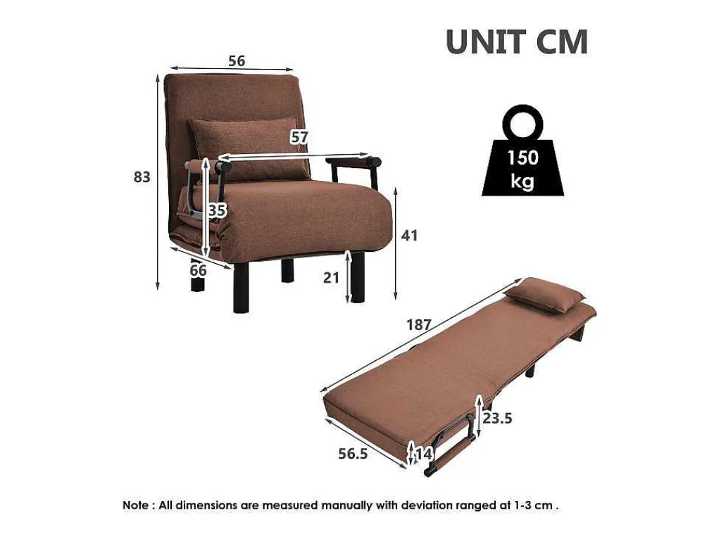 Converteerbare Stoffen Fauteuil - 6-Voudig Verstelbare Rugleuning - Bruin-Vente-unique Discount