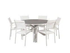 Copacabana Tuinmeubelset Tafel O140Cm En 6 Stoel Santorini Wit, Grijs, Cremekleur.-Vente-unique Online