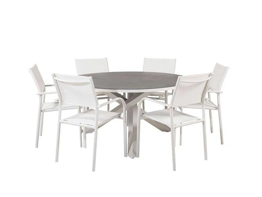 Copacabana Tuinmeubelset Tafel O140Cm En 6 Stoel Santorini Wit, Grijs, Cremekleur.-Vente-unique Online