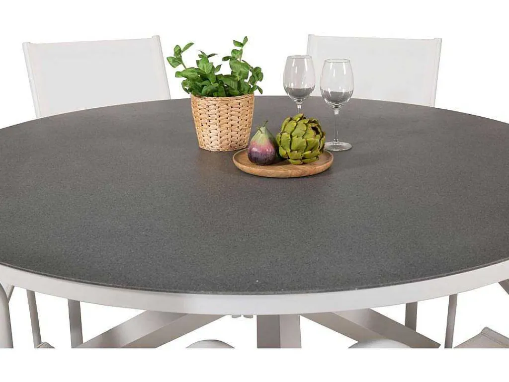 Copacabana Tuinmeubelset Tafel O140Cm En 6 Stoel Santorini Wit, Grijs, Cremekleur.-Vente-unique Online