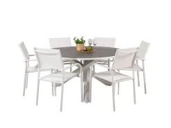 Copacabana Tuinmeubelset Tafel O140Cm En 6 Stoel Santorini Wit, Grijs, Cremekleur.-Vente-unique Online