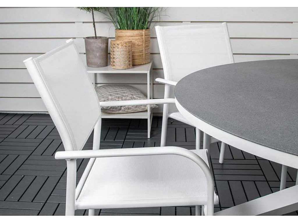Copacabana Tuinmeubelset Tafel O140Cm En 6 Stoel Santorini Wit, Grijs, Cremekleur.-Vente-unique Online