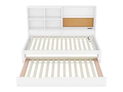 Dagbed Met Onderschuifbed - 90X200Cm - Met Tekentafel En Opbergvakken - Wit-ModernLuxe Sale