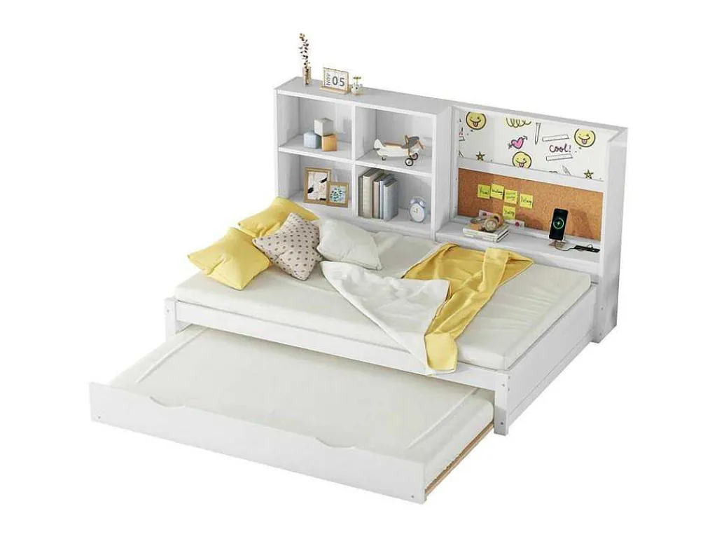 Dagbed Met Onderschuifbed - 90X200Cm - Met Tekentafel En Opbergvakken - Wit-ModernLuxe Sale