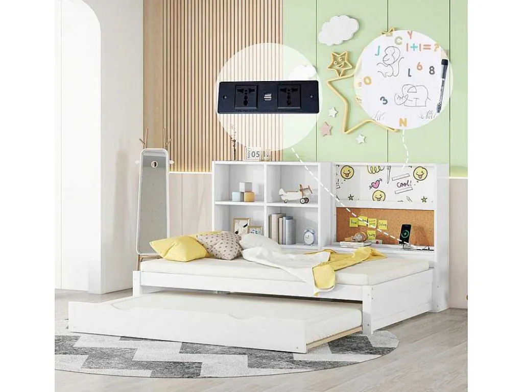 Dagbed Met Onderschuifbed - 90X200Cm - Met Tekentafel En Opbergvakken - Wit-ModernLuxe Sale