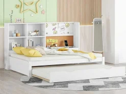 Dagbed Met Onderschuifbed - 90X200Cm - Met Tekentafel En Opbergvakken - Wit-ModernLuxe Sale