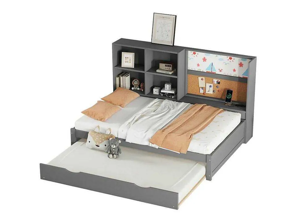 Dagbed Met Onderschuifbed - 90X200Cm - Met Tekentafel En Opbergvakken - Grijs-ModernLuxe Outlet