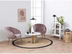 Dany Fauteuil Loungestoel Oudroze, Messingkleurig.-Vente-unique