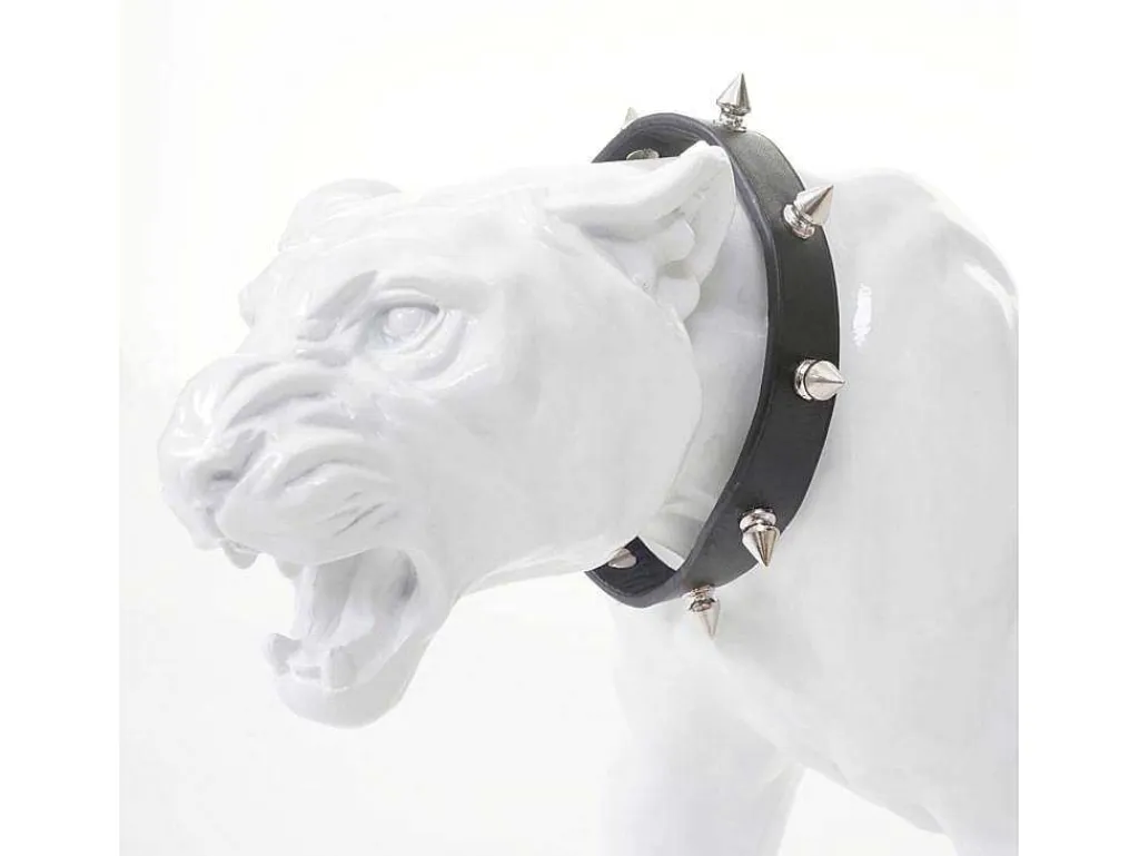 Decoratief Beeldje Panter Met Halsband, Wit Hoogglans Met Kraag-Vente-unique Sale