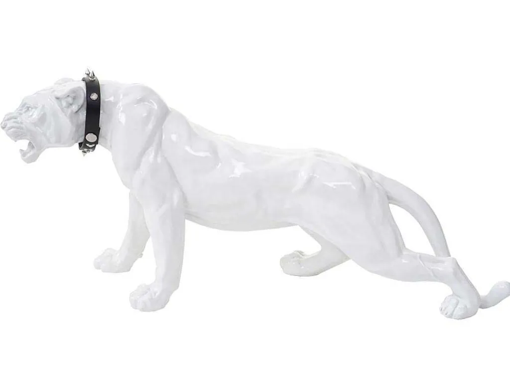 Decoratief Beeldje Panter Met Halsband, Wit Hoogglans Met Kraag-Vente-unique Sale