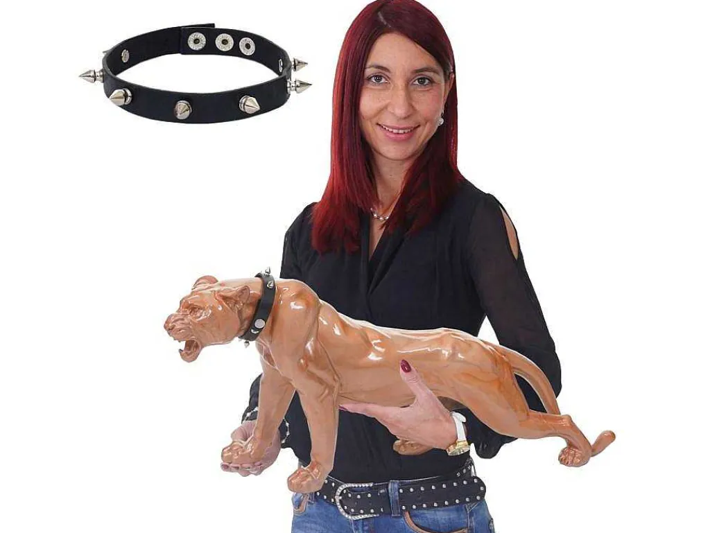 Decoratief Beeldje Panter Met Halsband, Antiek Hoogglans Met Kraag-Vente-unique Hot