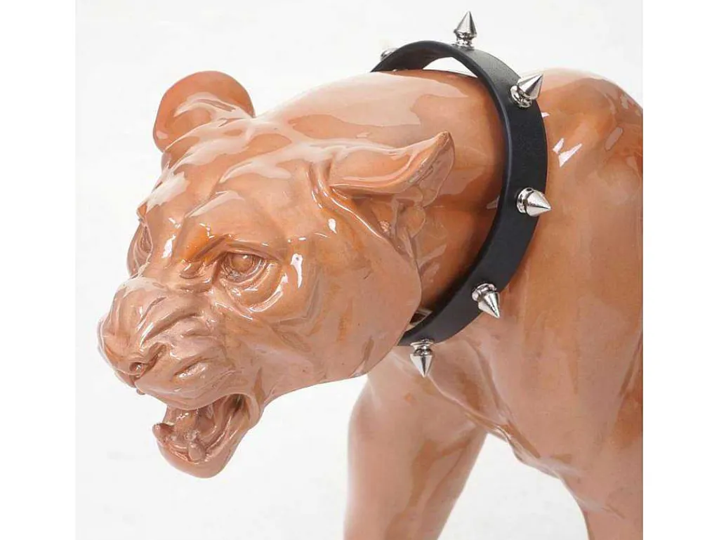 Decoratief Beeldje Panter Met Halsband, Antiek Hoogglans Met Kraag-Vente-unique Hot