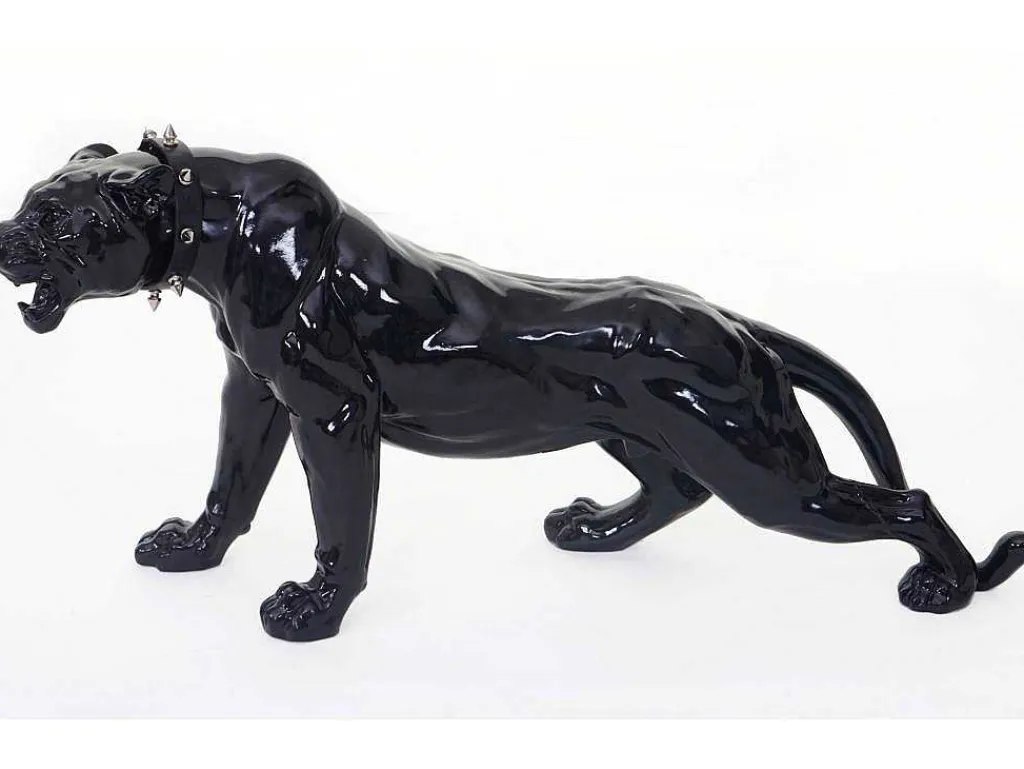 Decoratief Beeldje Panter Met Halsband, Zwart Hoogglans Met Kraag-Vente-unique Hot