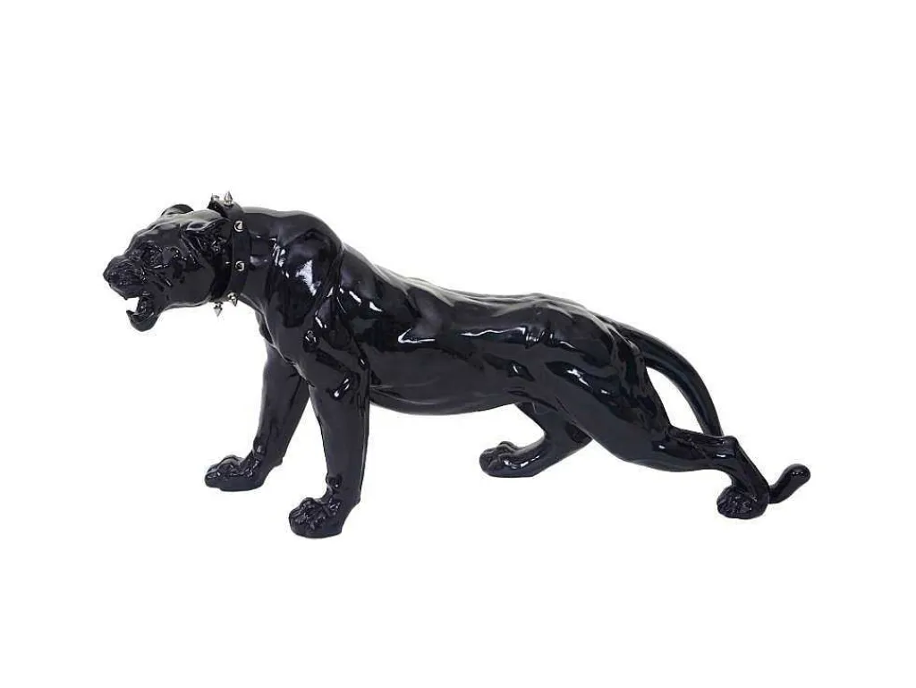 Decoratief Beeldje Panter Met Halsband, Zwart Hoogglans Met Kraag-Vente-unique Hot