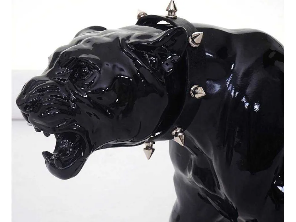 Decoratief Beeldje Panter Met Halsband, Zwart Hoogglans Met Kraag-Vente-unique Hot