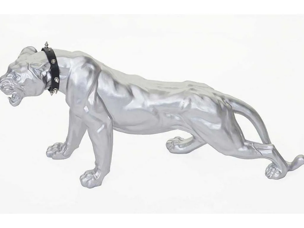 Decoratief Beeldje Panter Met Halsband, Zilver Mat Met Kraag-Vente-unique New