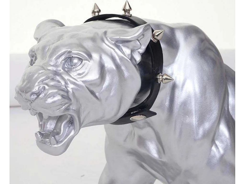 Decoratief Beeldje Panter Met Halsband, Zilver Mat Met Kraag-Vente-unique New