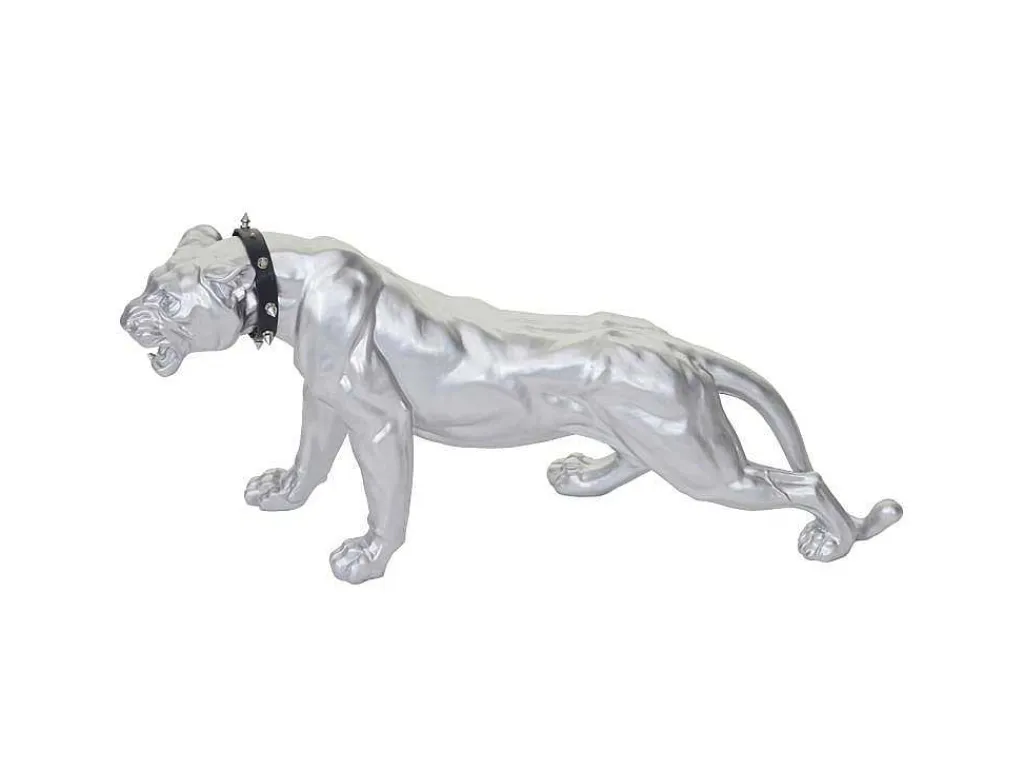Decoratief Beeldje Panter Met Halsband, Zilver Mat Met Kraag-Vente-unique New