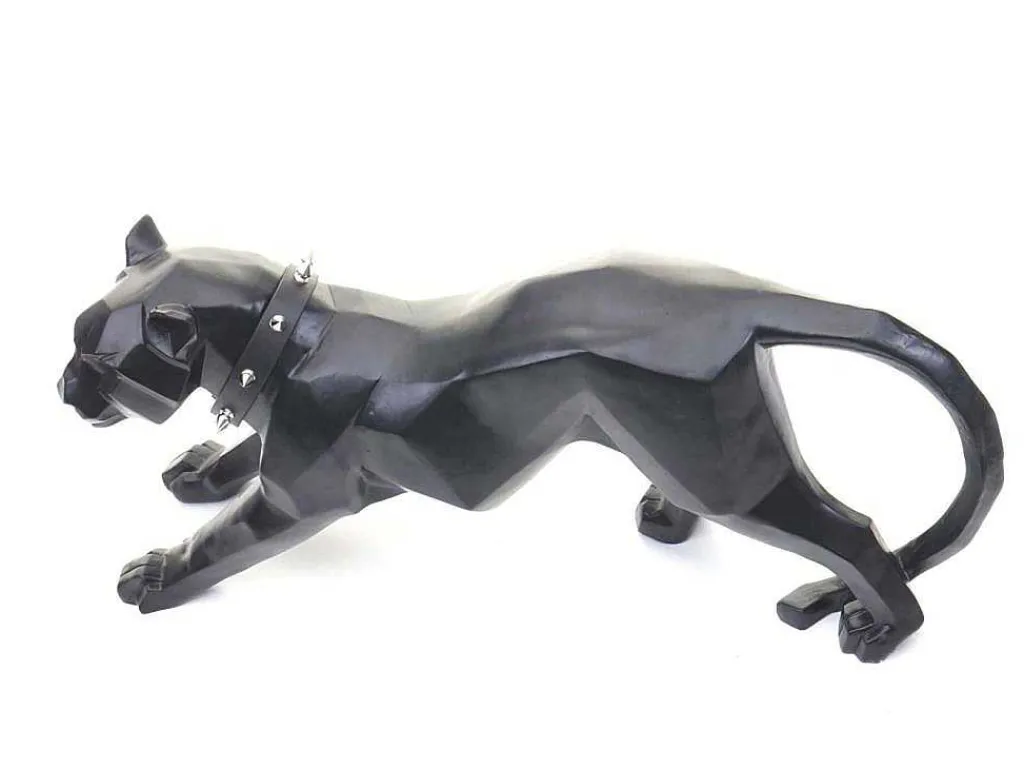 Decoratiefiguurtje Luipaard Mcw-D36 Met Kraag, Zwart Mat Met Kraag-Vente-unique Outlet