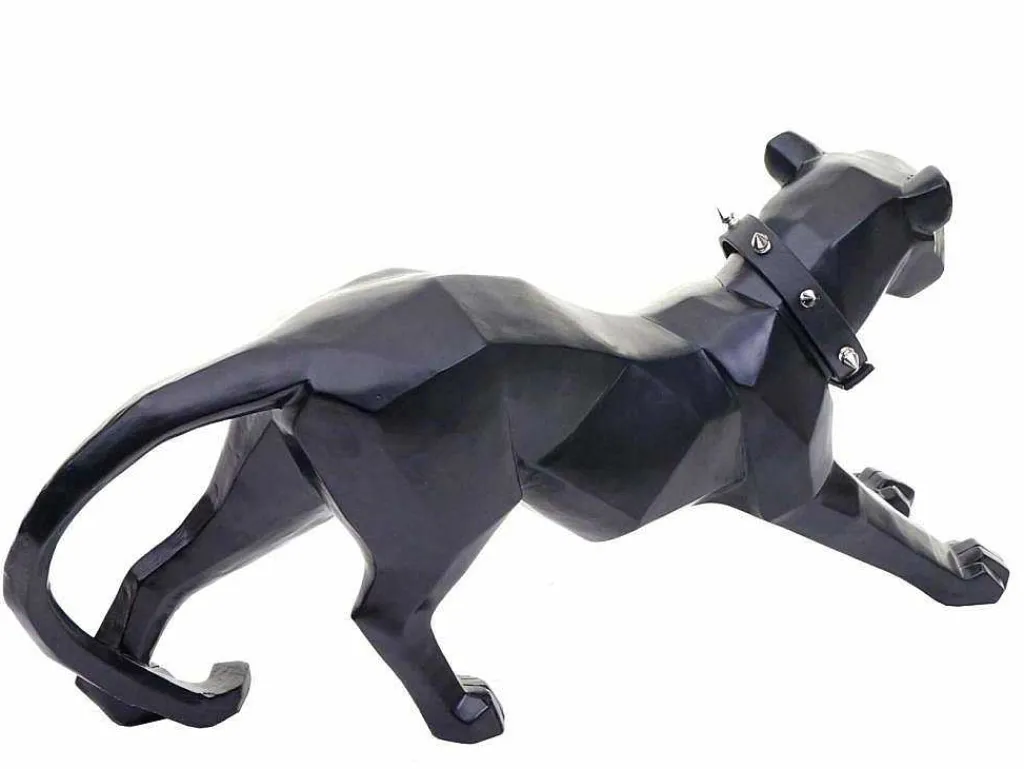 Decoratiefiguurtje Luipaard Mcw-D36 Met Kraag, Zwart Mat Met Kraag-Vente-unique Outlet