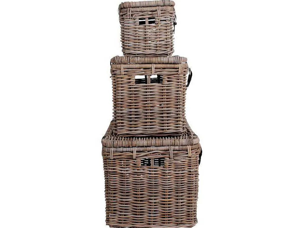 Demsy Opbergdozen 3 Stk. In Kubu Grijs Met Leren Hengsels.-Vente-unique Sale