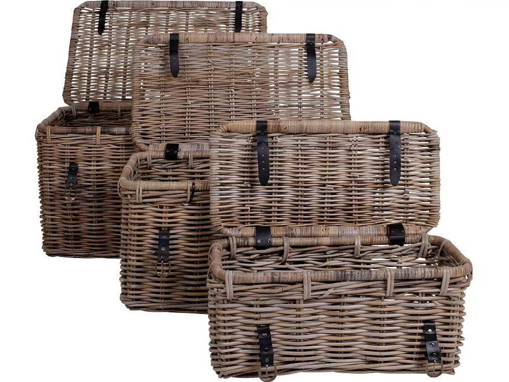 Demsy Opbergdozen 3 Stk. In Kubu Grijs Met Leren Hengsels.-Vente-unique Sale