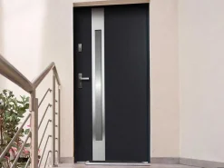 Deur Van Geglazuurd Staal En Inox H.207 X B.100 Cm Antraciet - Links Duwen - Braga-Vente-unique Discount