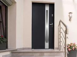 Deur Van Geglazuurd Staal En Inox H.207 X B.100 Cm Antraciet - Rechts Duwen - Braga-Vente-unique Clearance