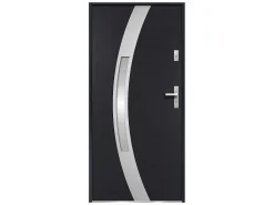 Deur Van Geglazuurd Staal En Inox H.207 X B.100 Cm Antraciet - Rechts Duwen - Trofa-Vente-unique