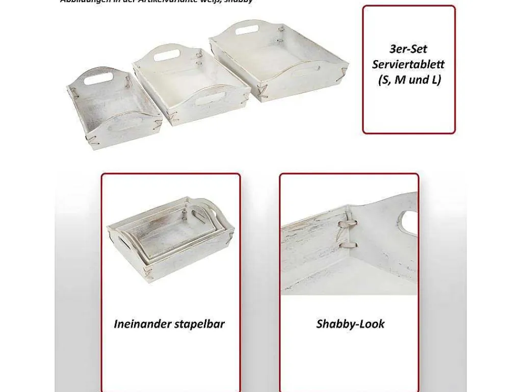 Dienblad Mcw-C50 Shabby Look (Set Van 3), Wit, Shabby-Vente-unique New