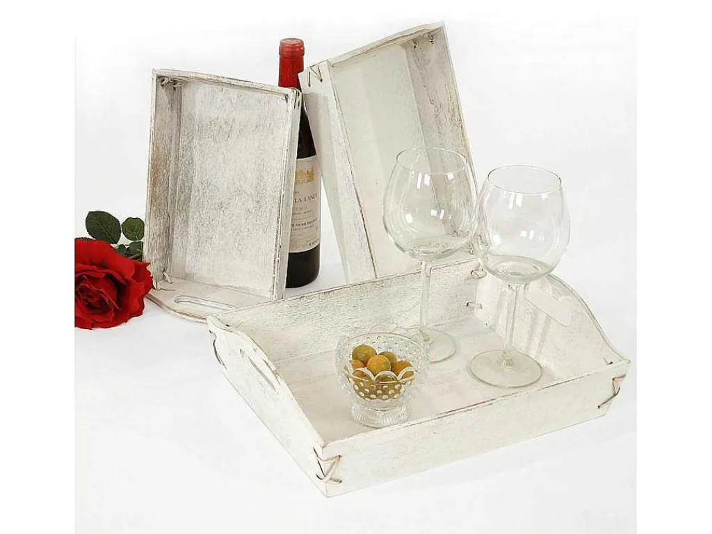 Dienblad Mcw-C50 Shabby Look (Set Van 3), Wit, Shabby-Vente-unique New