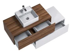 Donker Naturel En Wit Hangend Badkamermeubel Met Enkele Wastafel En Twee Lades - 94 Cm - Teana Ii-Vente-unique Outlet