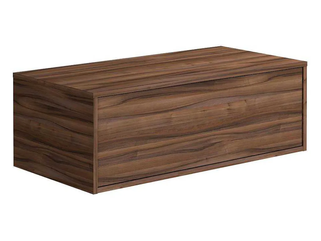 Donker Naturel En Wit Hangend Badkamermeubel Met Enkele Wastafel En Twee Lades - 94 Cm - Teana Ii-Vente-unique Outlet