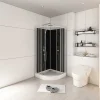 Douchecabine In Kwartcirkel - Verstelbare Hoogte - Chroom En Zwart - L90 X B90 X H213/232 Cm - Pozali-Shower & Design Outlet