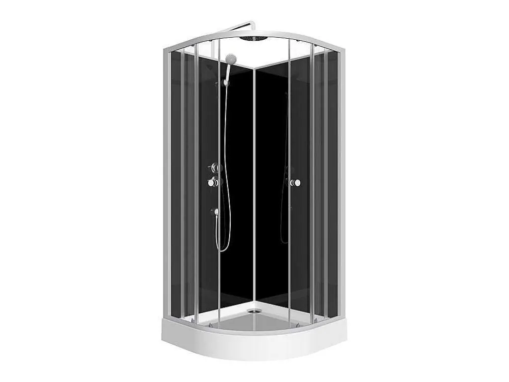 Douchecabine In Kwartcirkel - Verstelbare Hoogte - Chroom En Zwart - L90 X B90 X H213/232 Cm - Pozali-Shower & Design Outlet