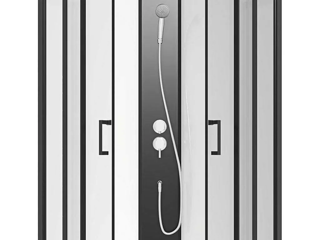Douchecabine Kwart Cirkel - Aanpasbare Hoogte - L80 X B80 X H213/232 Cm - Zwart En Wit - Rovata-Shower & Design Online