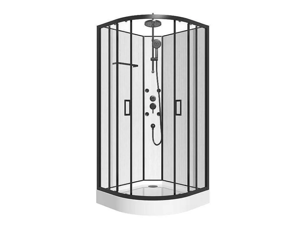 Douchecabine Met Massagefunctie Van Bamboevezel - Mat Zwart - L80 X B80 X H225 Cm - Zalifa-Shower & Design New