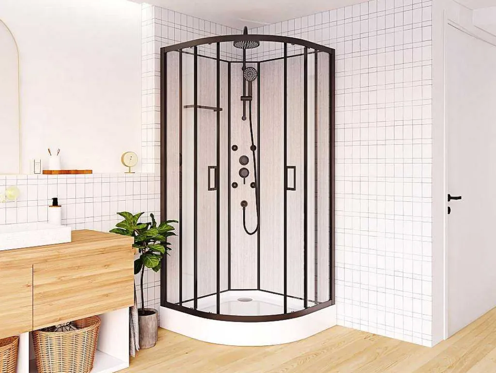 Douchecabine Met Massagefunctie Van Bamboevezel - Mat Zwart - L80 X B80 X H225 Cm - Zalifa-Shower & Design New