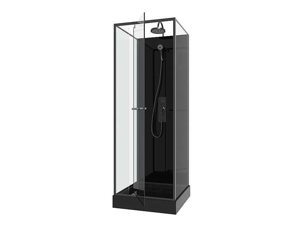 Douchecabine Met Omkeerbare Plaatsingsrichting En Aanpasbare Hoogte - Zwart - L90 X B90 X H213/232 Cm - Damilu-Shower & Design Best