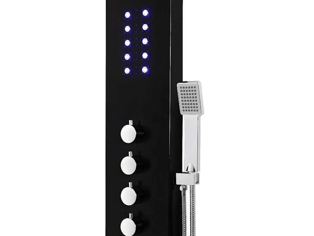 Douchekolom Felicita Met Thermostaatkraan, Balneotherapie En Led-Verlichting - 20*165Cm - Zwart-Shower & Design Discount