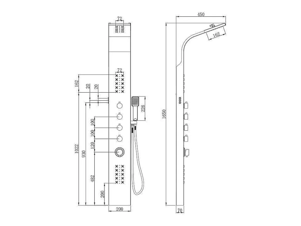 Douchekolom Felicita Met Thermostaatkraan, Balneotherapie En Led-Verlichting - 20*165Cm - Zwart-Shower & Design Discount