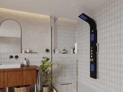 Douchekolom Felicita Met Thermostaatkraan, Balneotherapie En Led-Verlichting - 20*165Cm - Zwart-Shower & Design Discount