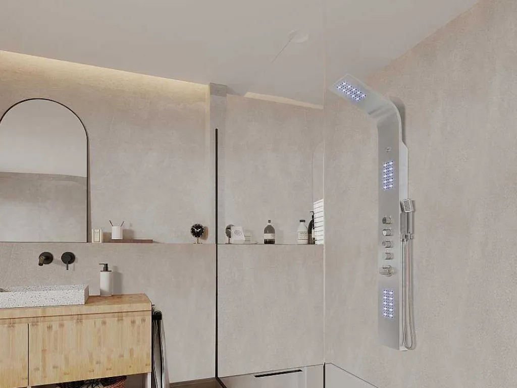 Douchekolom Felicita Met Thermostaatkraan, Balneotherapie En Led-Verlichting - 20*165 Cm-Shower & Design Best