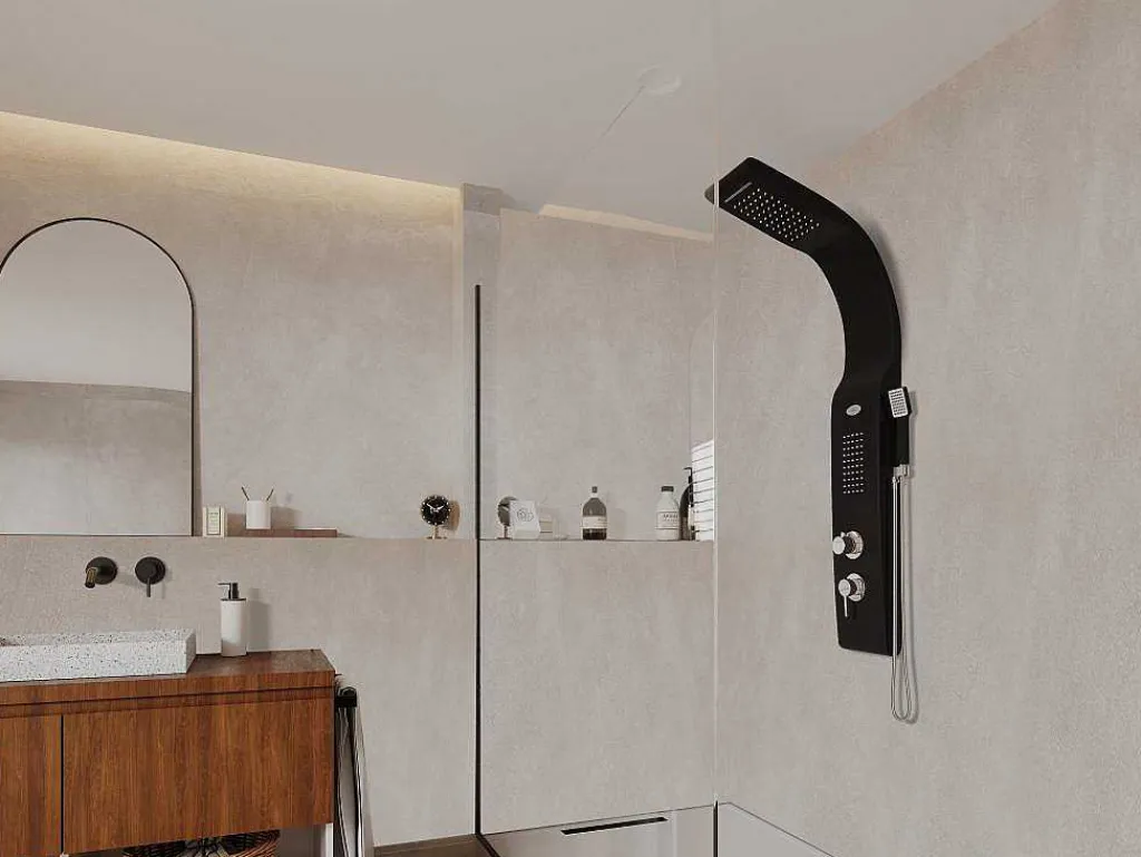 Douchekolom Met Massagestralen Kourbea - Zwart - 20 X 132 Cm-Shower & Design Outlet