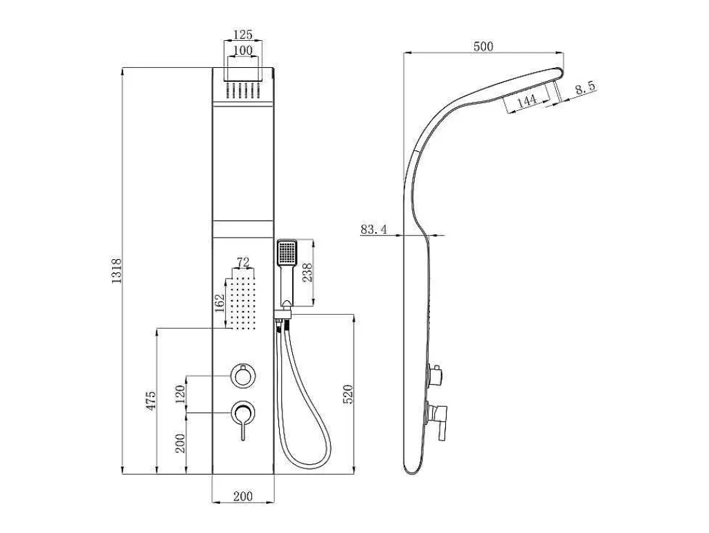 Douchekolom Met Massagestralen Kourbea - Zwart - 20 X 132 Cm-Shower & Design Outlet